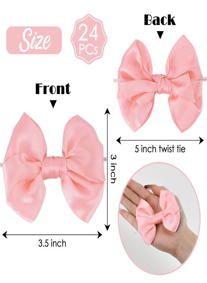 AIMUDI Pink Satin Ribbon Twist Tie Bows for Treat Bags 3.5" Baby Pink Bows for Crafts Small Pink Bows for Baby Shower Premade Bows for Cake Pops Candy Apple Wedding Favors Bridal Shower -24 Counts - Image 2